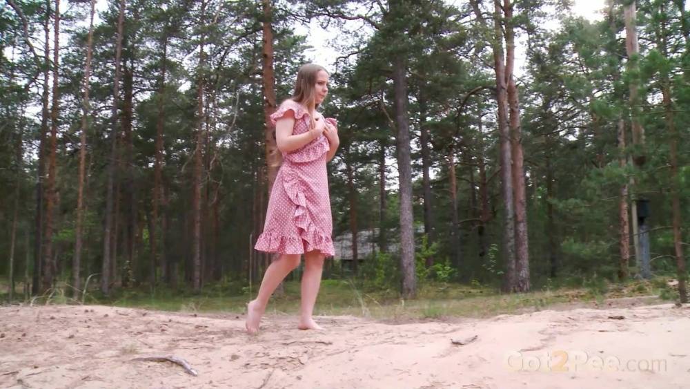 Distressed girl Nastya squats for an urgent piss on a sandbank - #3