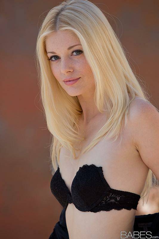 Blond babe Charlotte Stokely exhibiting tiny tits and sexy ass in stockings | Photo: 284475