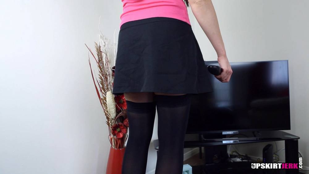 Brunette female Sophie Delane takes off her upskirt panties in black stockings | Photo: 299678