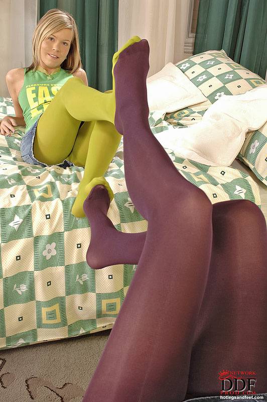 Amazing lesbian teens are worshiping each other's feet in pantyhose - #10