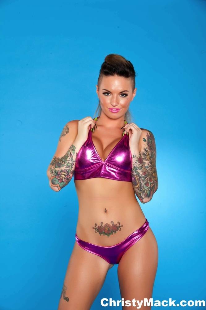 Hot female Christy Mack takes off satin bikini to model in the nude - #4