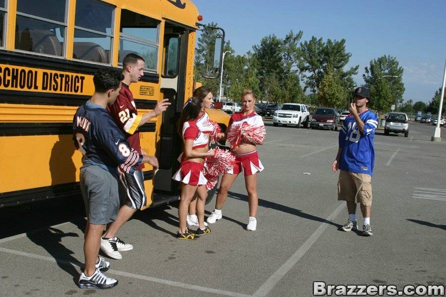 Three slutty cheerleaders starting a fervent orgy in the school bus - #9