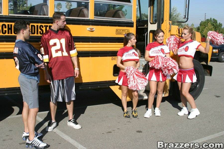 Three slutty cheerleaders starting a fervent orgy in the school bus - #6