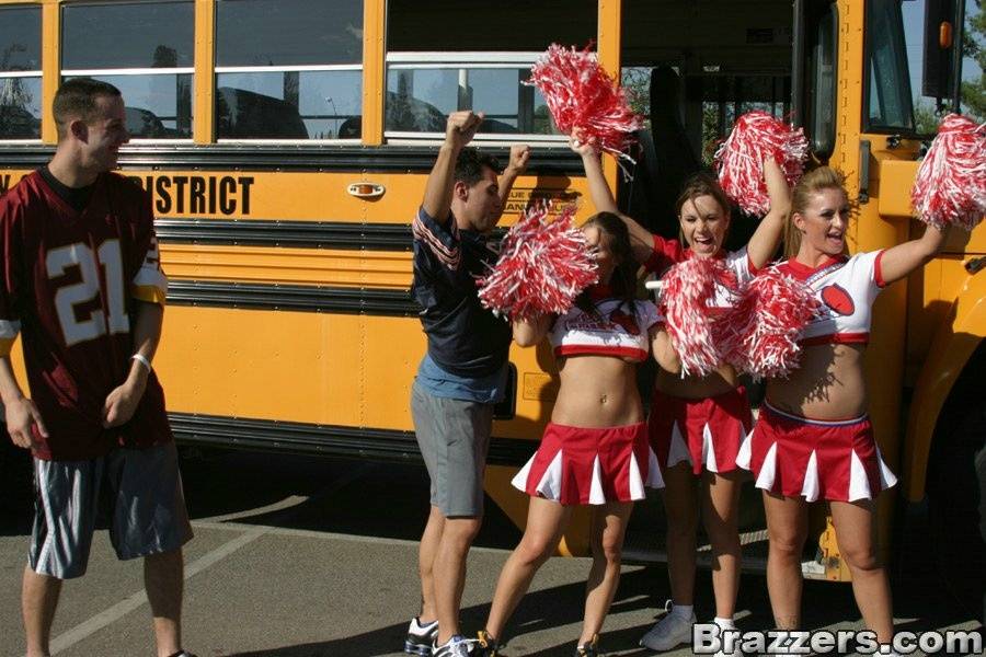 Three slutty cheerleaders starting a fervent orgy in the school bus - #11