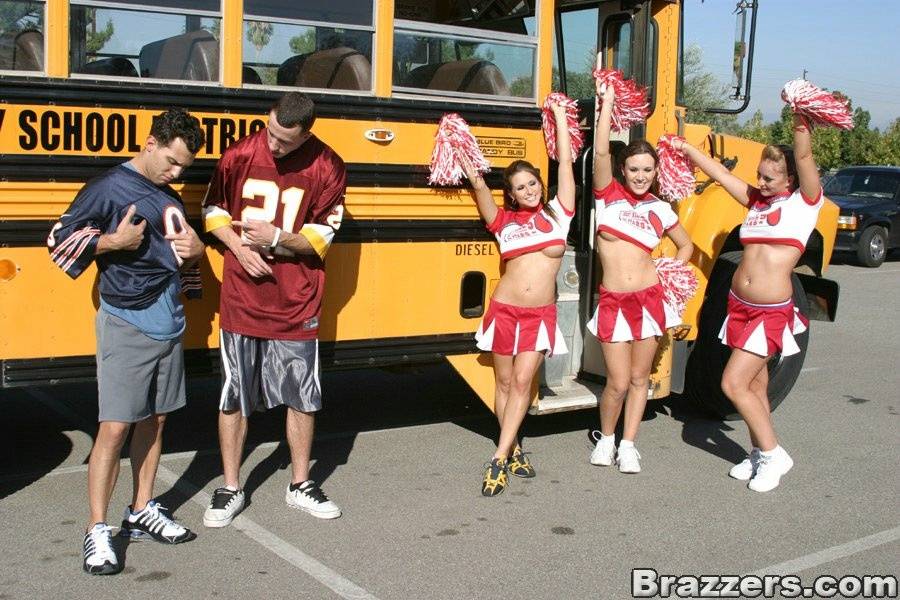 Three slutty cheerleaders starting a fervent orgy in the school bus - #2