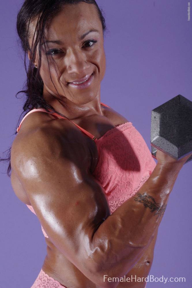Female bodybuilder Karen Garrett flexes her muscles in lingerie - #12