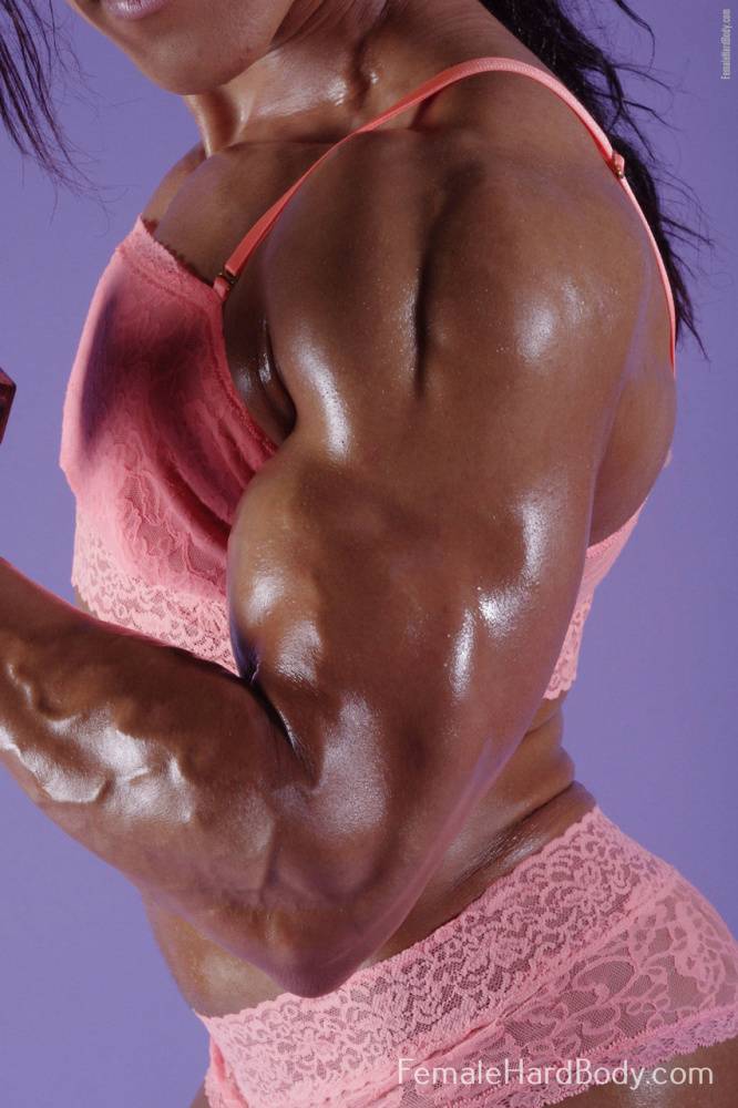 Female bodybuilder Karen Garrett flexes her muscles in lingerie - #10