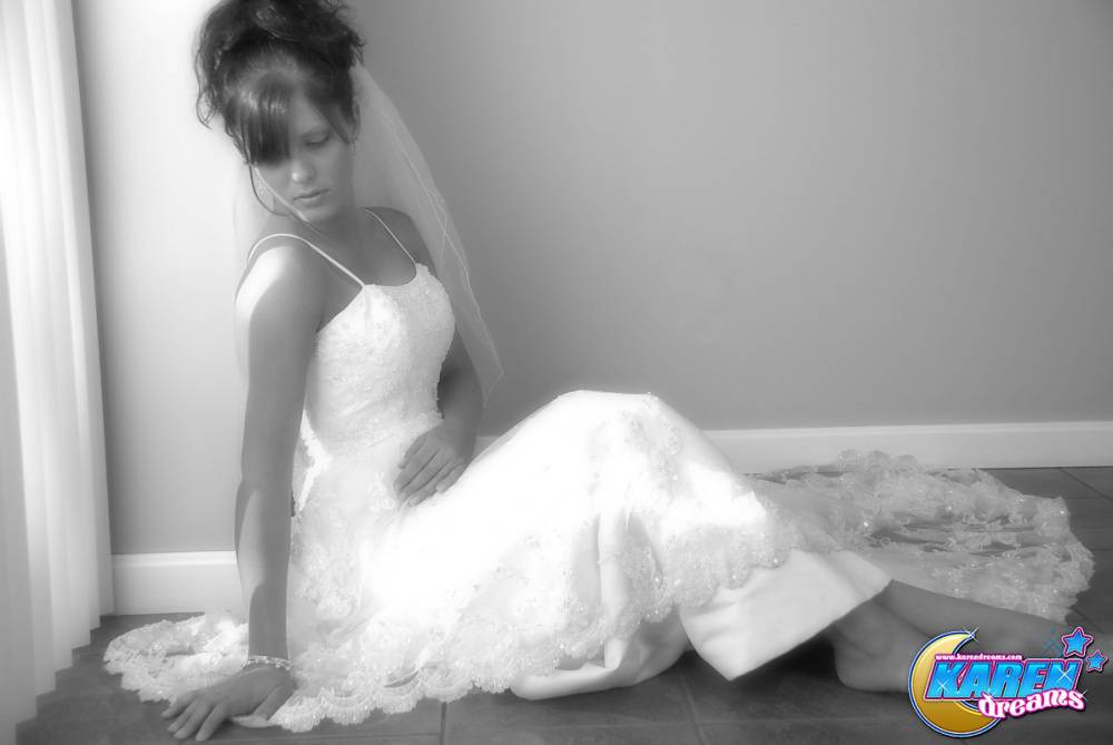 Amateur model Karen poses in wedding dress during solo action - #4