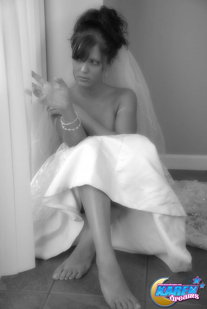 Amateur model Karen poses in wedding dress during solo action - #12