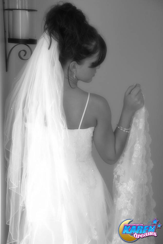 Amateur model Karen poses in wedding dress during solo action - #10