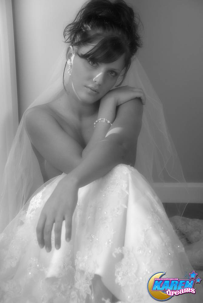 Amateur model Karen poses in wedding dress during solo action - #5