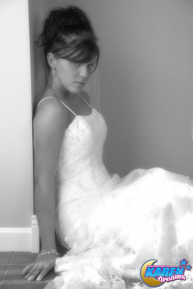 Amateur model Karen poses in wedding dress during solo action - #6