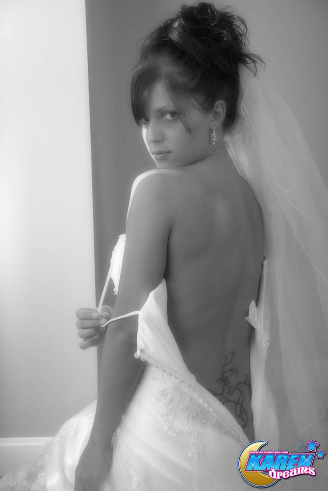 Amateur model Karen poses in wedding dress during solo action - #1