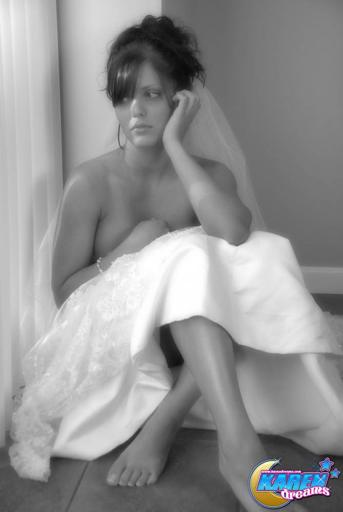 Amateur model Karen poses in wedding dress during solo action - #3