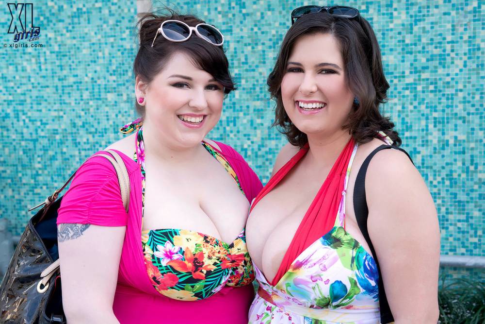 Mature BBW besties take out their massive big tits to play at the beach - #8