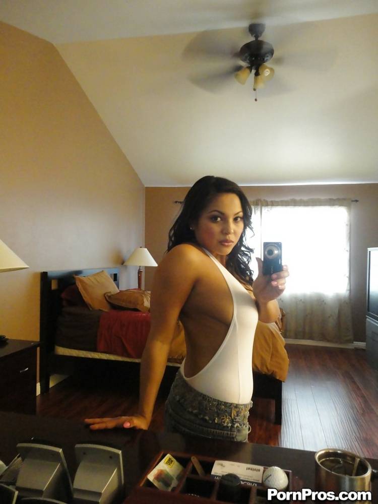 Sultry Latina female Adriana Luna snapping selfies of her big natural titties - #3