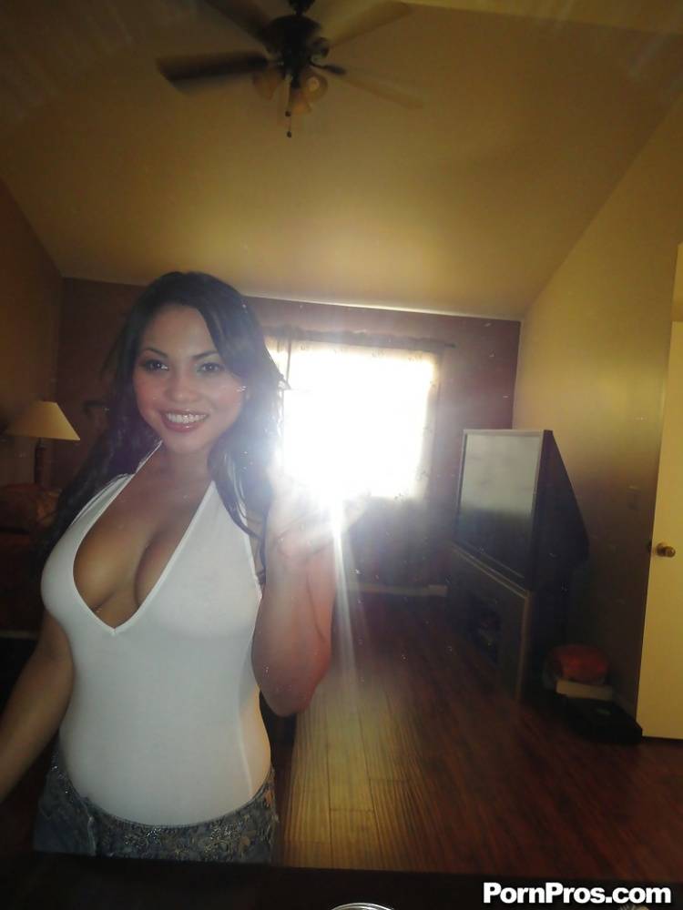 Sultry Latina female Adriana Luna snapping selfies of her big natural titties - #5