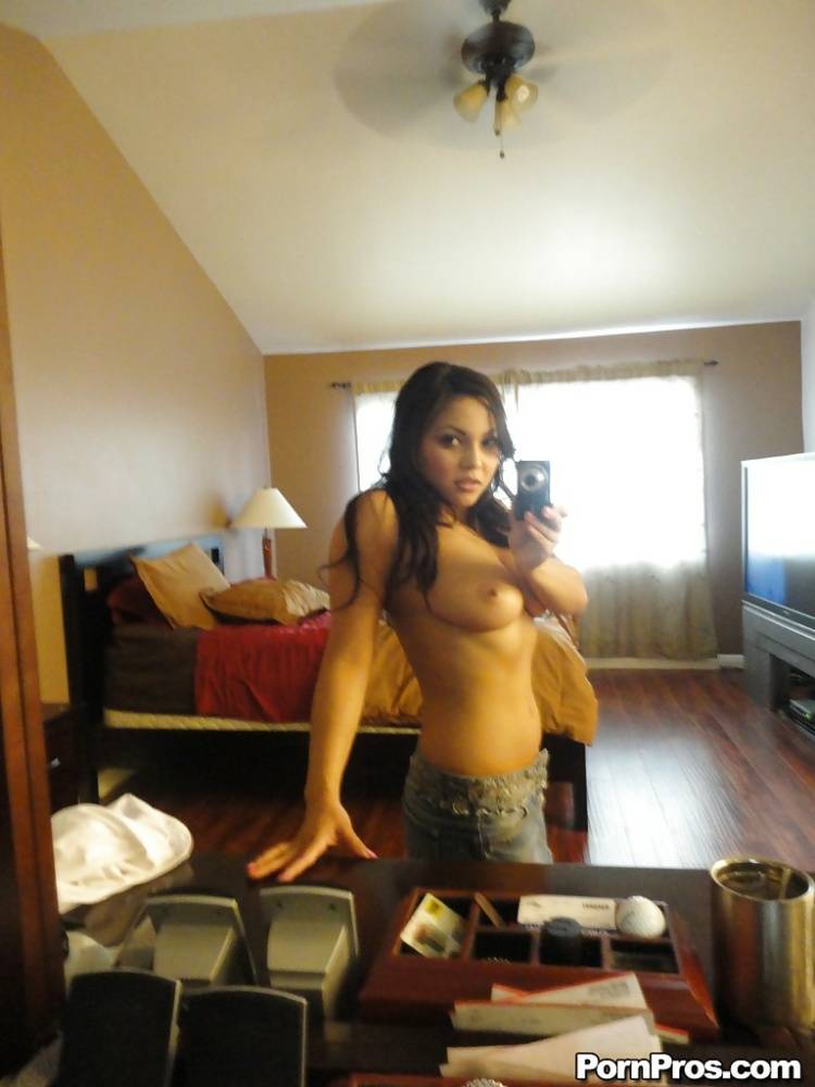Sultry Latina female Adriana Luna snapping selfies of her big natural titties - #15