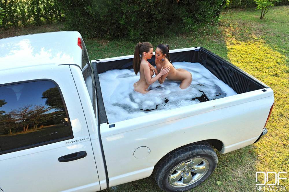 Nude females Subil Arch & Danika have lesbian sex in box of pickup truck - #4
