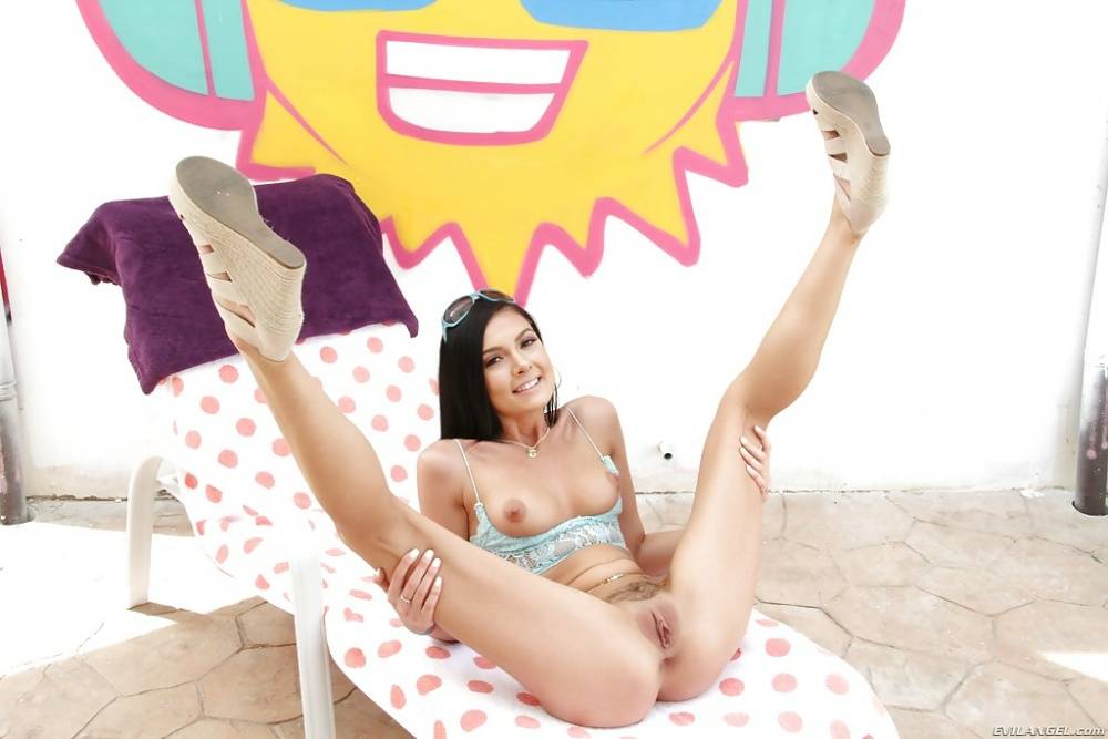 Brunette pornstar Marley Brinx flashing her bikini bottoms outdoors - #8