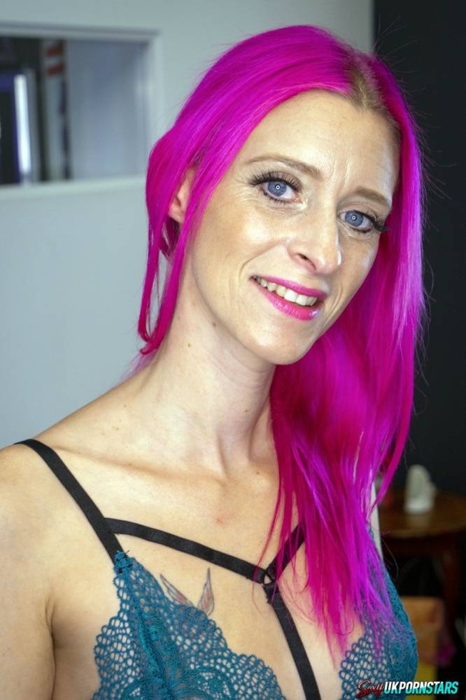 Skinny female Roxy Lace sports pink hair while modelling lingerie - #4