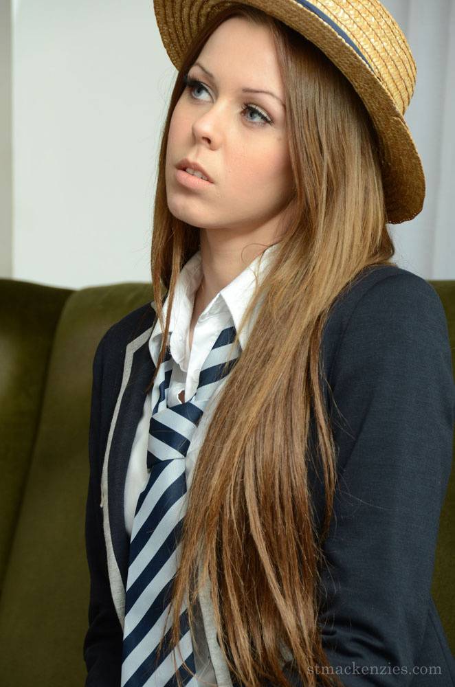 Long haired student Roxy Payne takes off her uniform to stand naked in a hat - #4