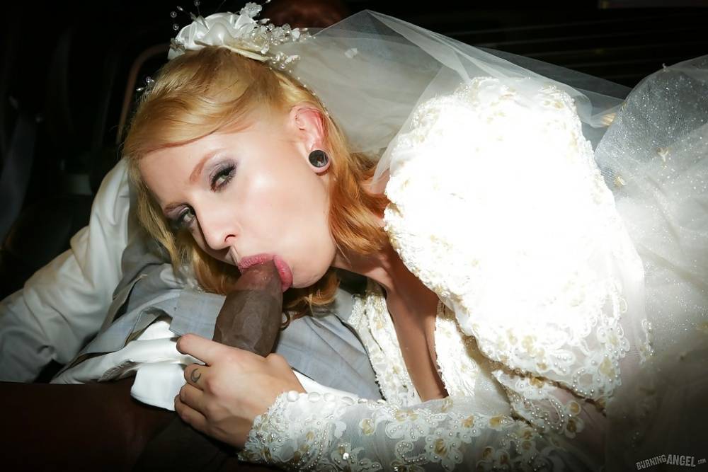 Blonde amateur Joanna Angel blowing big black cock in wedding dress - #14