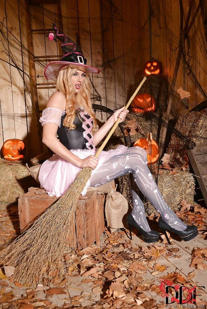 Steamy blonde babe in witch cosplay outfit revealing her goods - #7