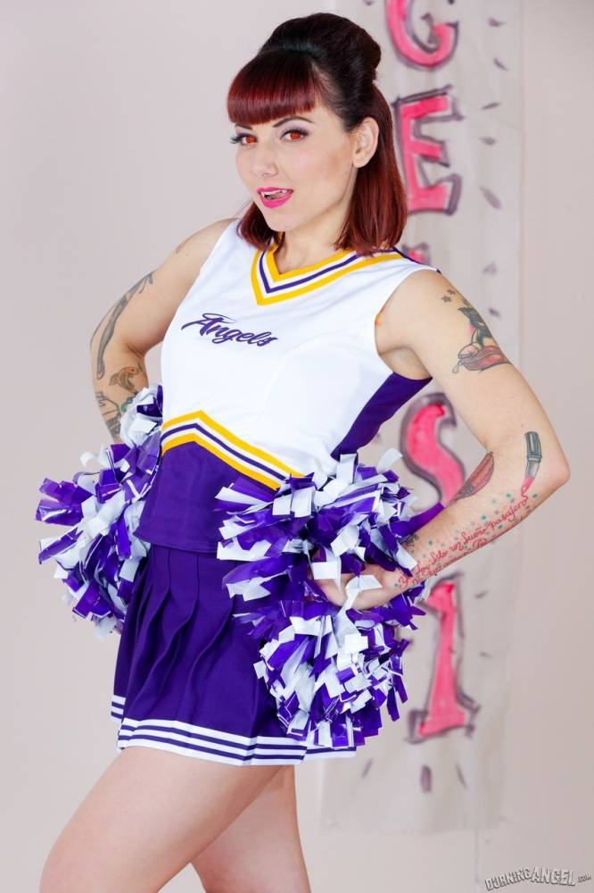 Tattooed cheerleader Veronica Layke offers up naked pussy on her knees - #13