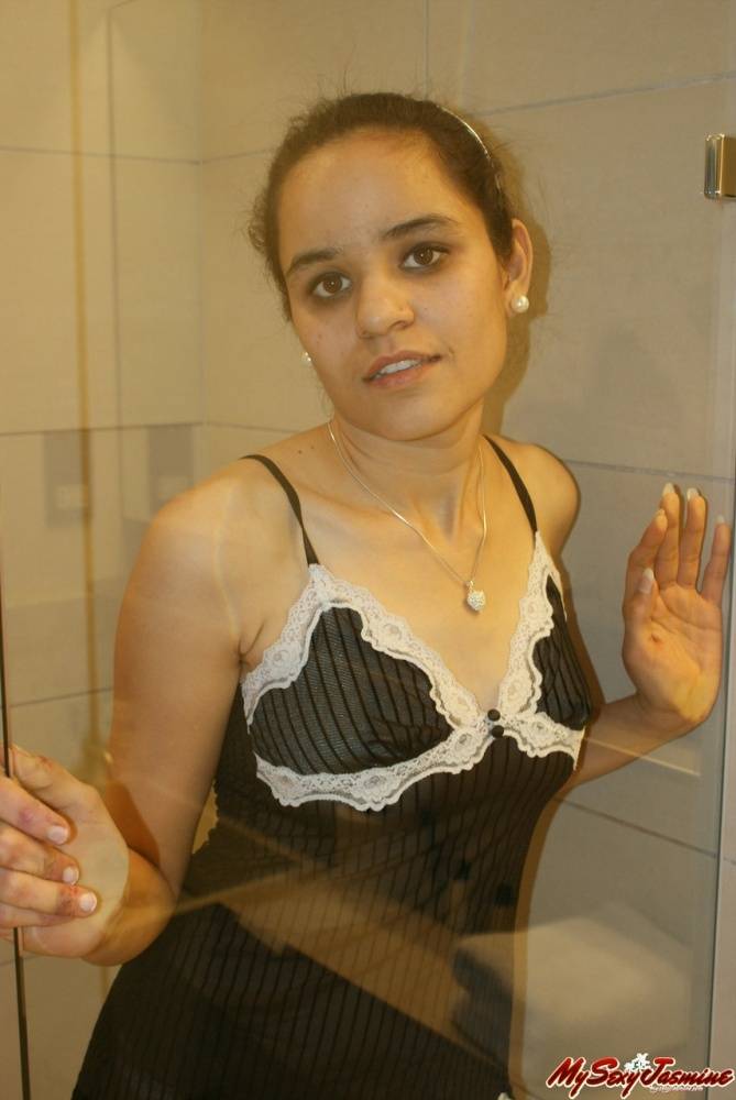 Jasmine in sexy black top in shower getting naked - #3