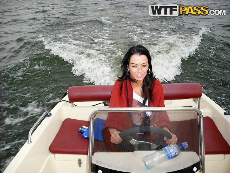 Brunette amateur shows her tits and pussy on a speed boat out on the water - #2