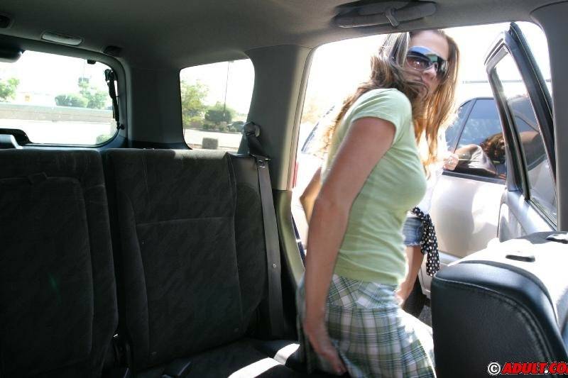 Horny lesbians with nice tits enjoy threesome foreplay in the car - #9
