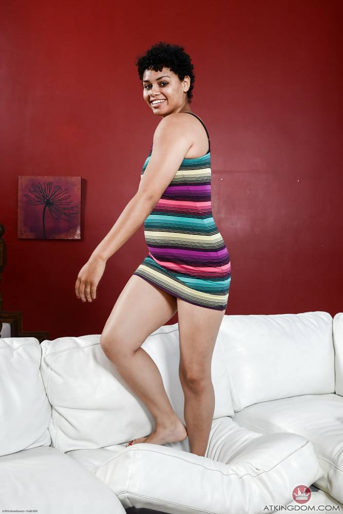 Black first timer Millie Stone modeling naked after undressing on bed - #11