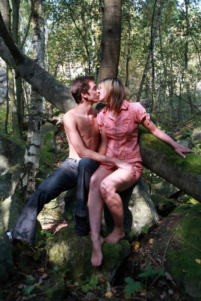 Blonde teen has sexual relations with her boyfriend in a mature forest - #10