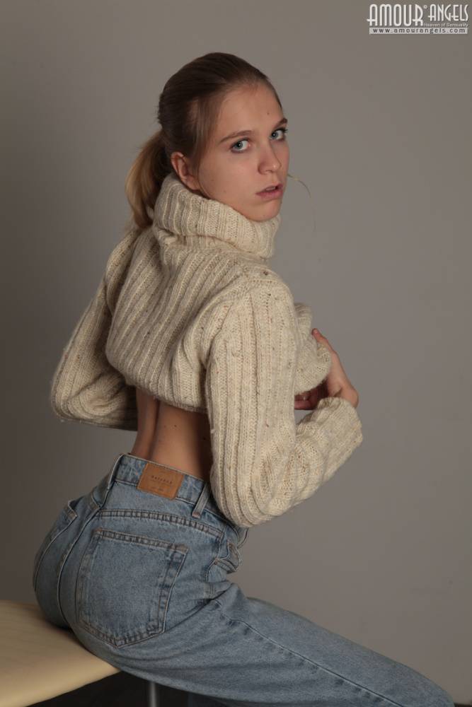 Young first timer Nora doffs a sweater and jeans to stand naked - #9