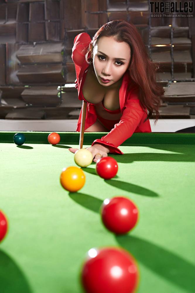 Asian rated Orthia removes red lingerie while on top of a snooker table - #12
