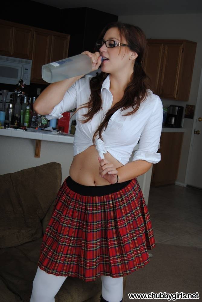 Chubby schoolgirl takes off her clothes but leave her glasses on - #11