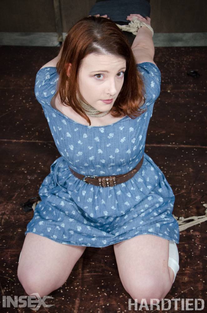 Natural redhead Kel Bowie is stripped to knee socks before torture session - #4