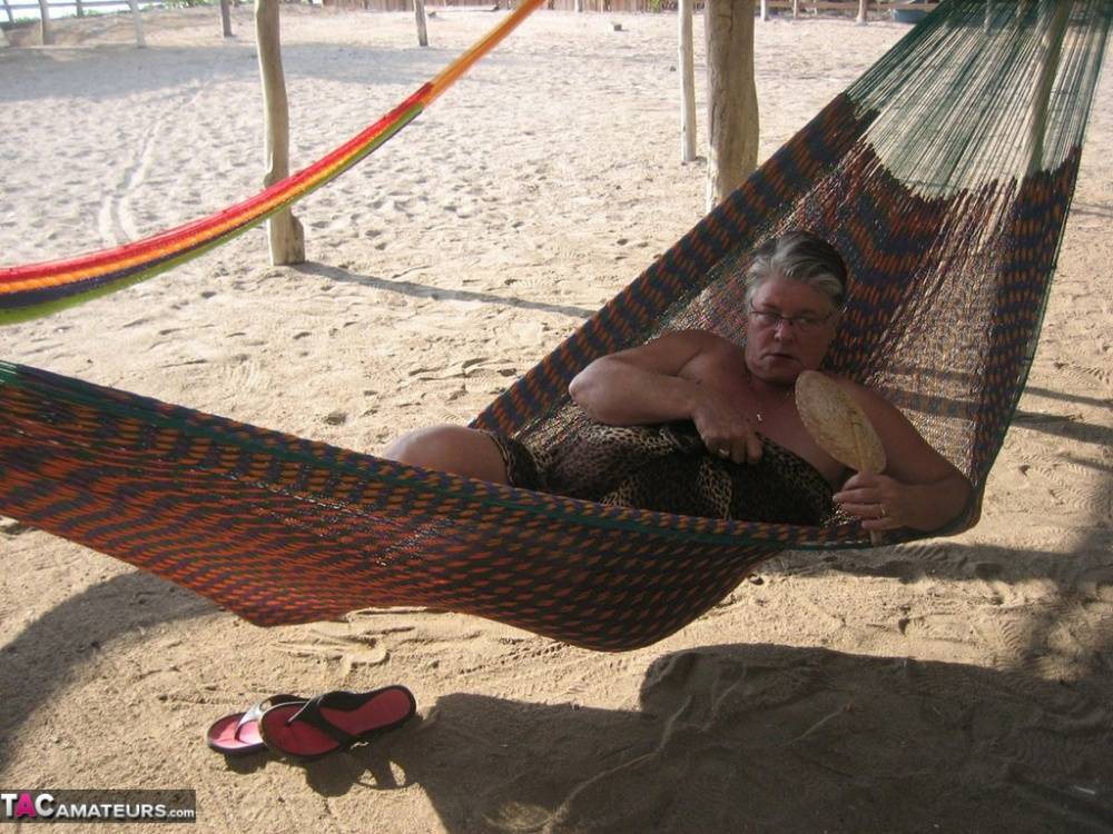 Obese nan Girdle Goddess bares her large tits and fat belly on a hammock - #7