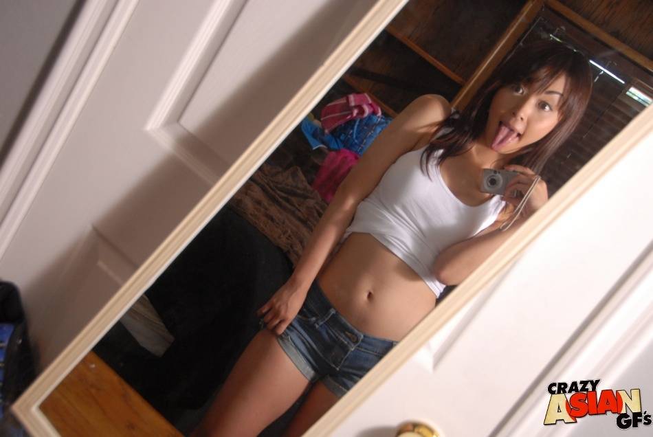 Asian first timer Marica taking sfw bathroom selfies in midriff T-shirt - #10