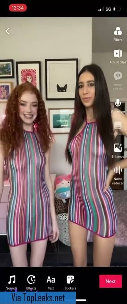 Redhead and brunette get naked on TikTok and are ready to have a group fuck with a hard cock | Photo: 1158902