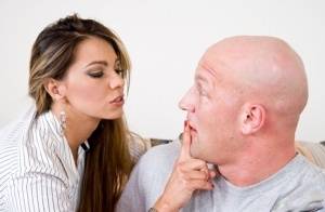 Latina MILF Esperanza Gomez seduces a bald man with a neck rub on realgirlsweb.com