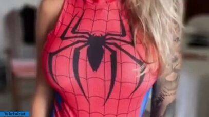 Spider cosplay turns into a hot naked TikTok blonde on realgirlsweb.com